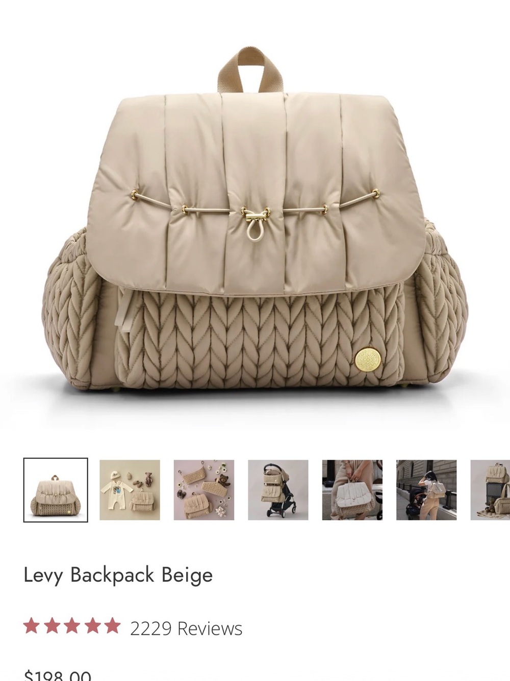 Quilted Beige Baby Backpack - Neutral Padded Diaper Bag